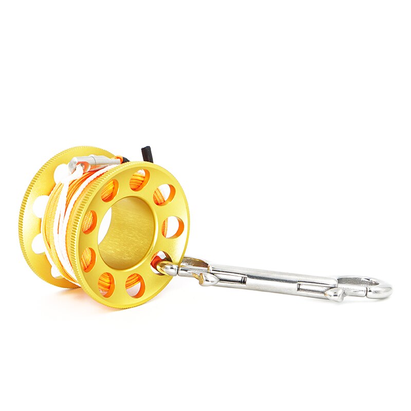 Dykking spole fingersnelle aluminium med flat line snap bolt 15m 30m for undervanns grottedykk eller fiske: 15m gylne eller