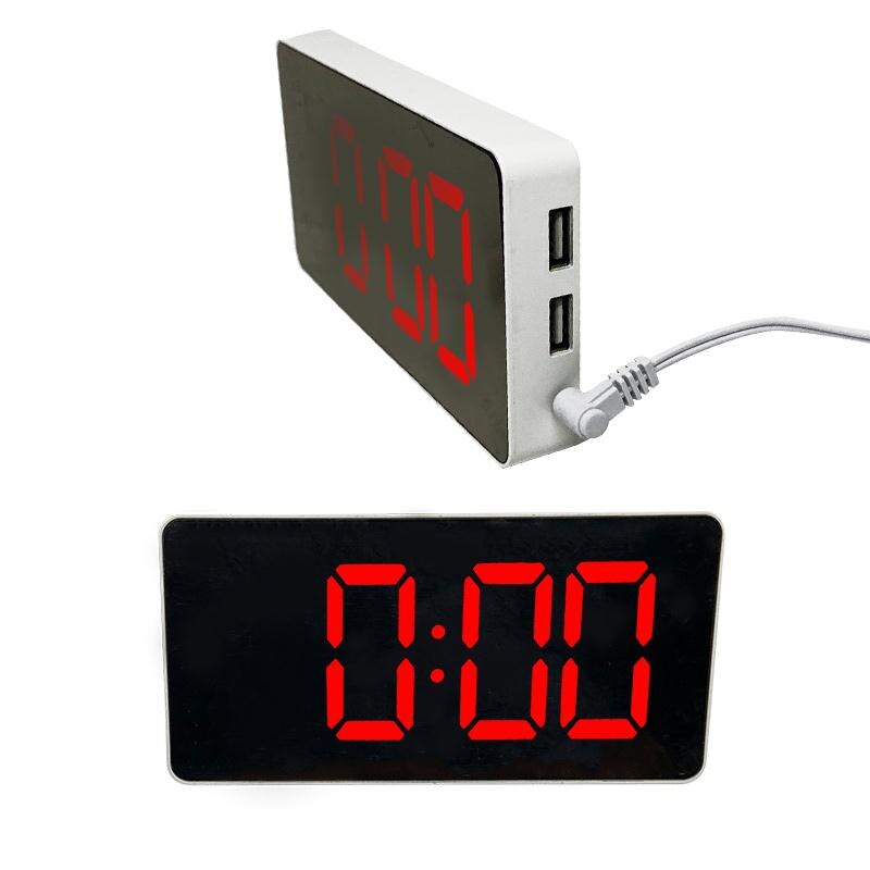 Led Digitale Bureauklok Elektronische Tafel Wekker Met Usb Laders Temperatuur Datum Display: red