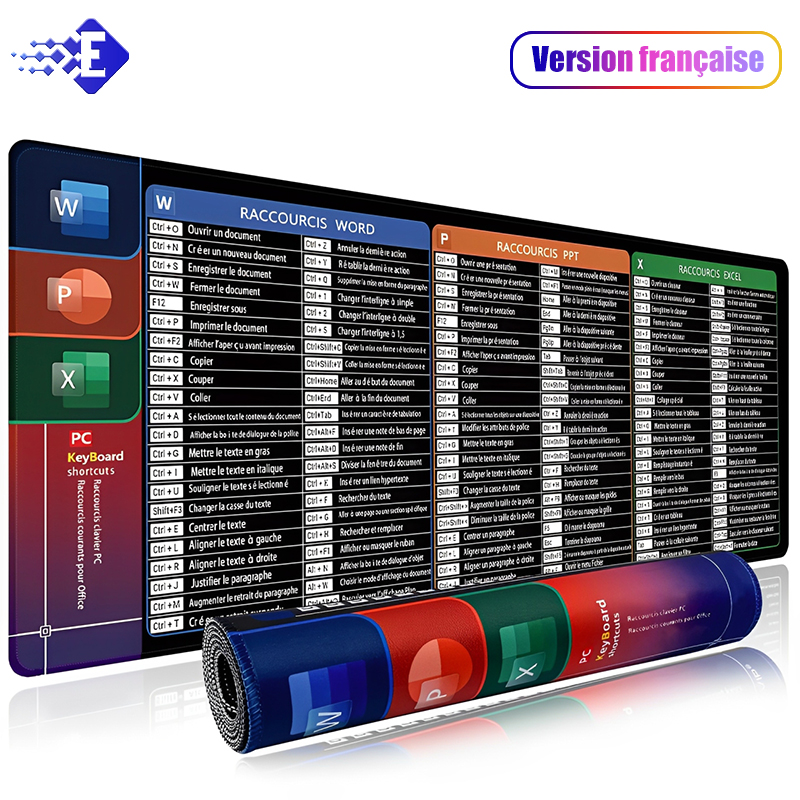 French Excel Shortcuts Mouse Pad Large Extended Office Computer Desk Mat Big Keyboard Mousepad With Stitched Edge Non-Slip Base