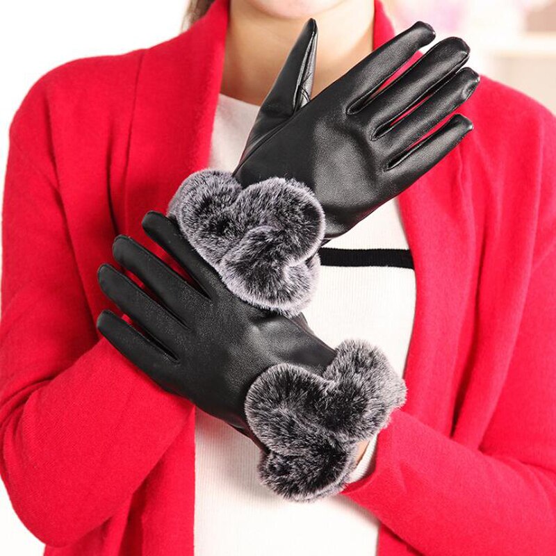 Vrouwen Lederen Handschoenen Warme En Elegante Faux Konijnenbont Pu Handschoenen Voor Winter Handschoenen Mitten Vrouwen Handschoenen