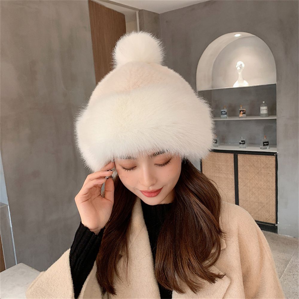 1PC sztuczne futro z lisa czapki czapki kobiety dziewczyny stałe miękkie zagęszczony Furry berety kapelusz pani elegancka zima odkryty wiatroszczelna ciepła czapka: white 1