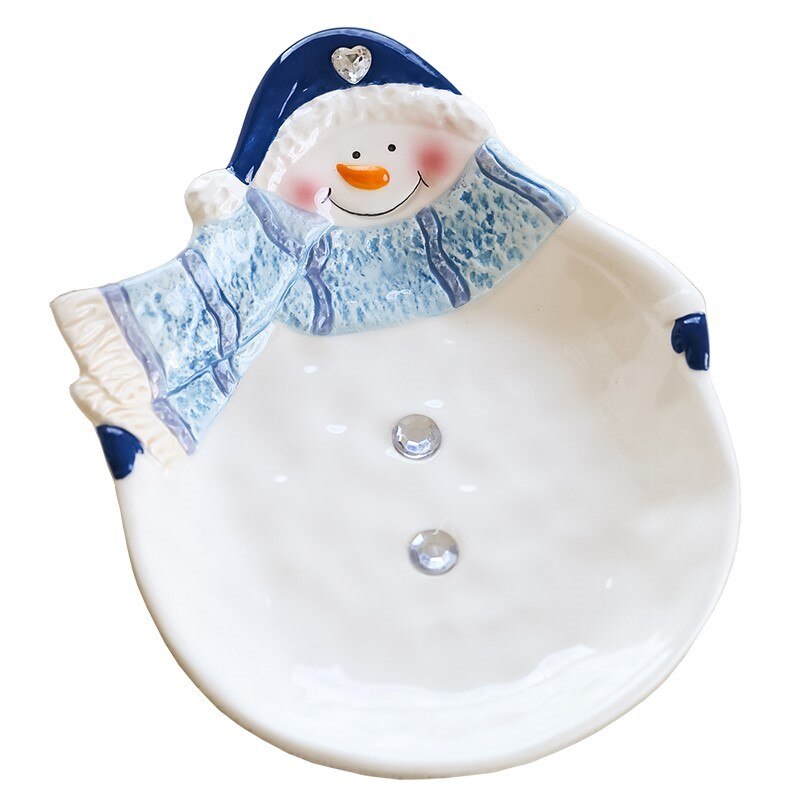 Blue Snowman Plates Christmas Home Decor Snack Dishes Kitchen Utensils Tablware