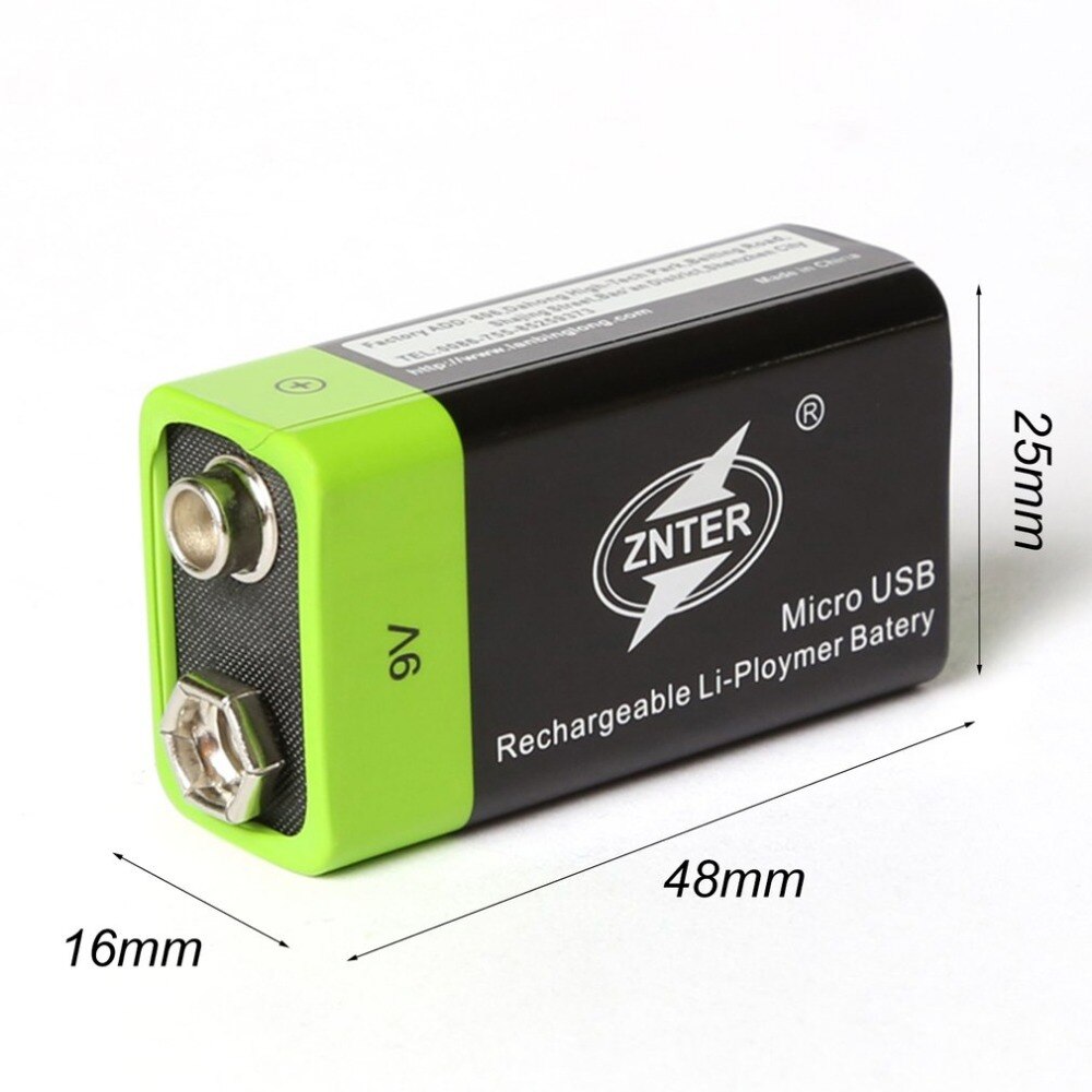 Znter 600 Mah Usb 9V Oplaadbare Lithium Batterij 6F22 Oplaadbare Lithium Polymeer Batterij + Micro Usb Opladen kabel