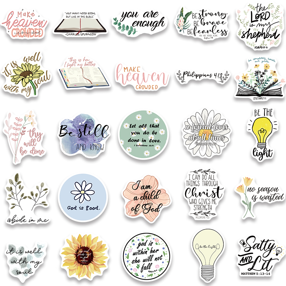 50 Stuks Esthetische Jezus Bijbel Offerte Stickers Voor Laptop Telefoon Bagage Gitaar Helm Waterdichte Graffiti Auto Stickers