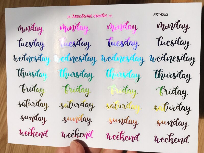 1pc Week Gold stamping sticker English Words Adhesive Stickers Decorative Sticker DIY Planner Diary Scrapbooking album Stickers: Iridescent color
