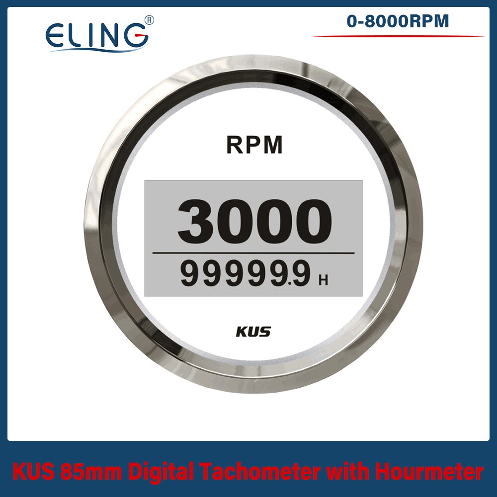 KUS 3000/4000/6000/8000 RPM Drehzahlmesser 85mm Umdrehung Zähler Auto Stiefel Tacho Messgerät mit Stunde Meter verrotten Gelb Hintergrundbeleuchtung Wasserdicht: Digital 8KWS
