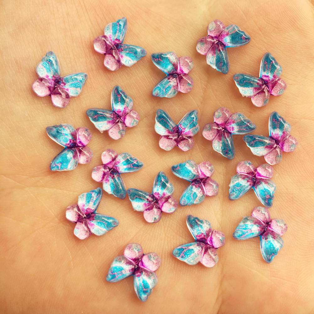 80 stuks bling-hars, 10mm kleurrijke vlinders, platte achterkant, strass-versieringen, doe-het-zelf, bruiloftsapplicaties, knutselwerkjes  sw734*2