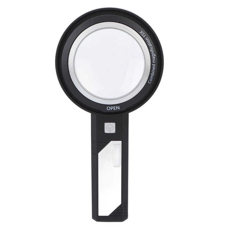 Illuminated Lighted Magnifier Magnifying Glass White Black 6X/15X Comfortable Grip with 6 LED for Make Handicrafts
