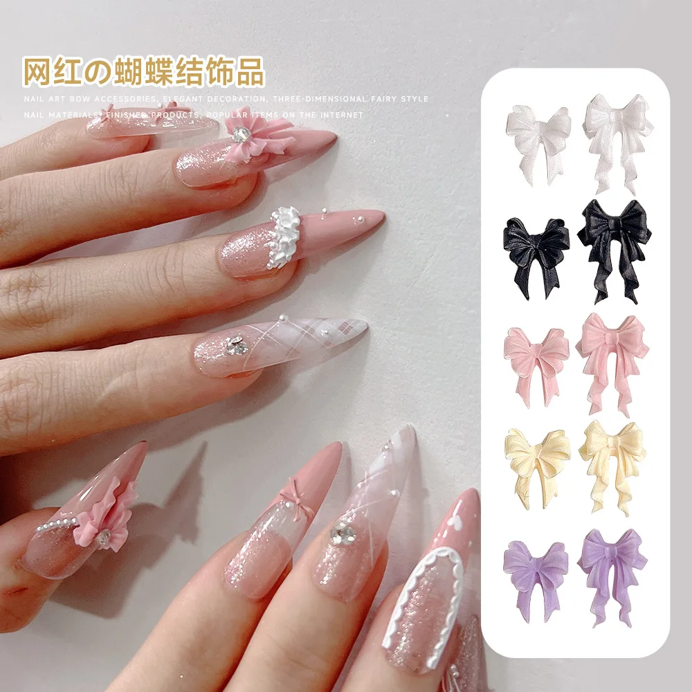 20 Stück 2 Größen Bunte Schleifen 3D-Harz-Nagel-Reize Dekorationen Lange gewellte Schleife NäGel Zubehör Japanische Nagelkunst Niedliche Teile