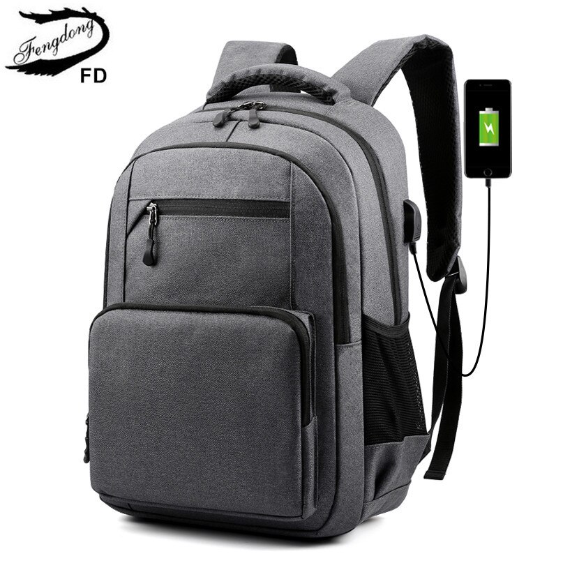 Fengdong waterproof school backpack for teenagers boy usb charge bagpack male bags college student backpack for school book bag