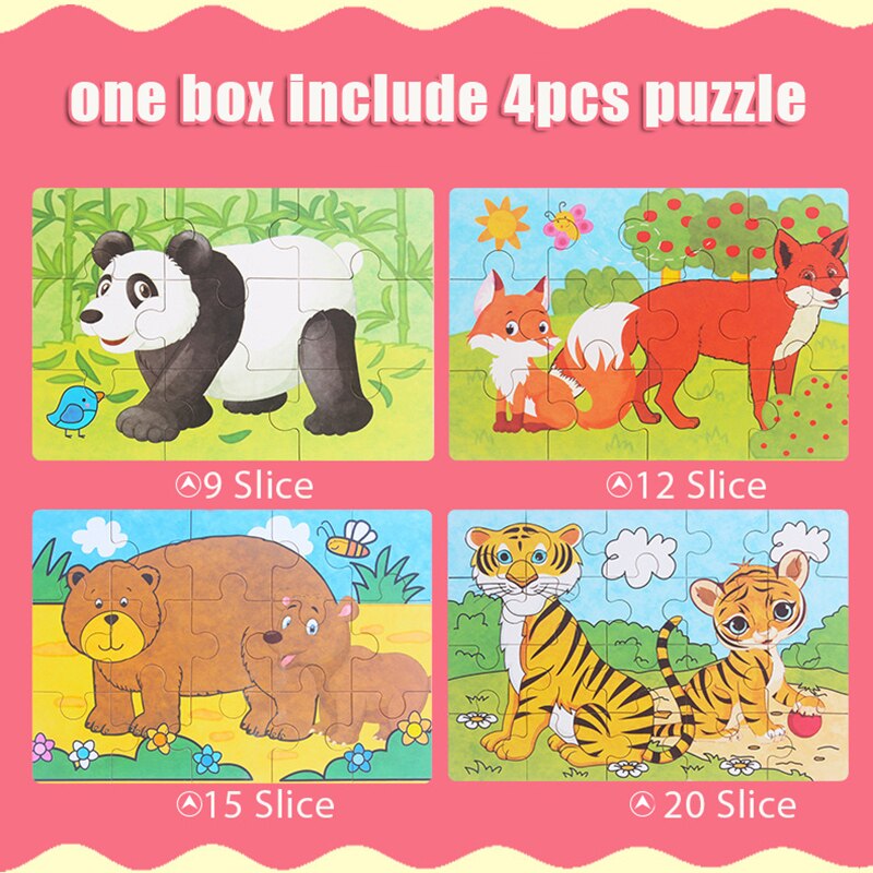 4 sztuk/pudło nowe cztery w jednym drewniane Puzzle zabawka dla dzieci zwierzęta/pojazd poznanie nauka zabawki edukacyjne dla dzieci MG-H01