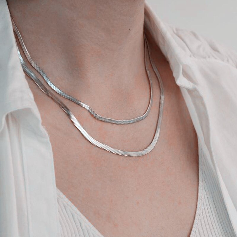 Estetyczna moda złoty kolor dwuwarstwowy wąż Chain Link Choker naszyjnik dla kobiet artystyczny wielowarstwowy urok biżuterii prezent