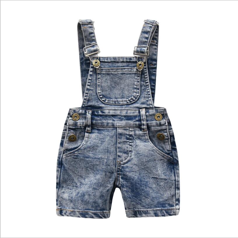 Småbørn børn baby drenge piger denim smækbukser overalls jean outfits ærmeløse denim shorts jumpsuit outfits sommer