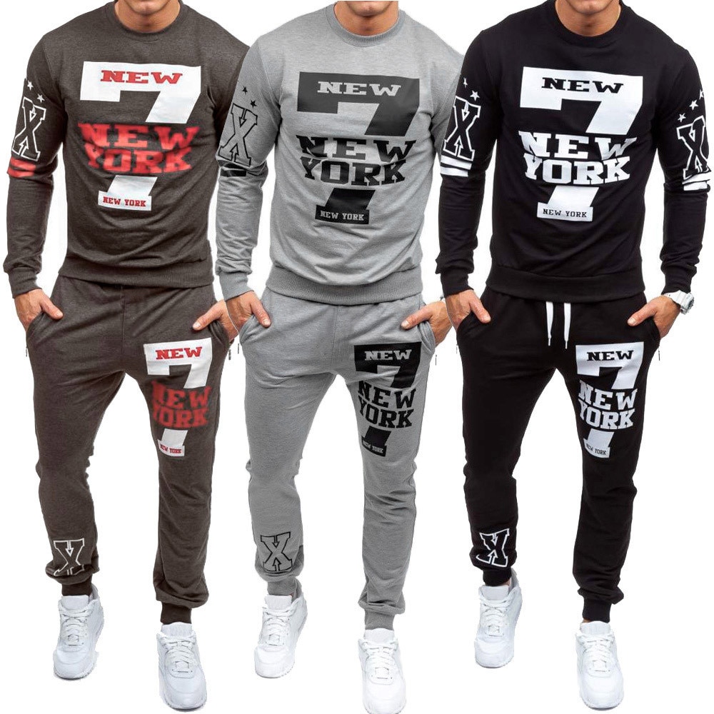 Hommes automne hiver imprimé sweat haut pantalon ensembles sport costume survêtement Trainingspak Mannelijke Sportkleding fitness Jogging