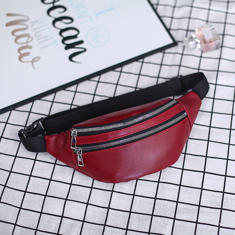 AIREEBAY Women Chest Bag Waist Packs For Unisex Female Pu leather Fanny Packs Banana Ladies Belt Bum Bags: A4278red