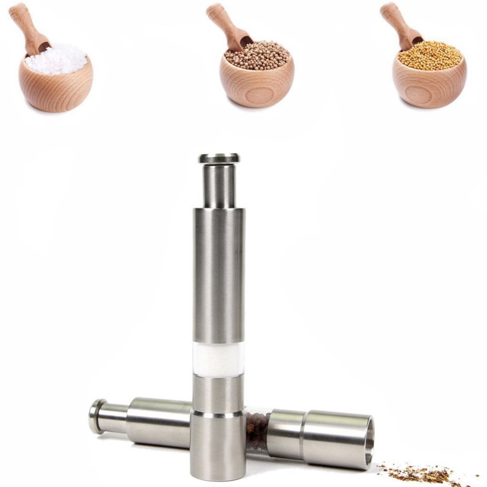 Rustfritt stål pepper mølle salt shaker kvern combo trykknapp til reise hyd 88