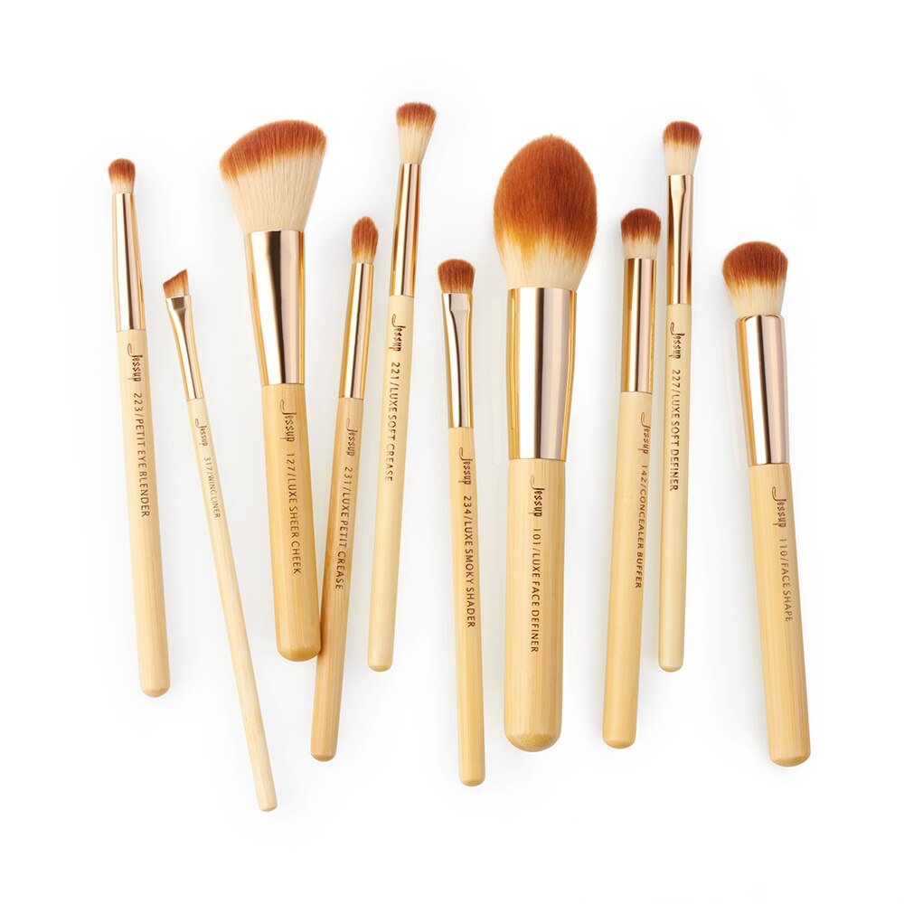 Jessup kwasten 10 stuks bamboe make-up kwasten kwastenset beauty make-up tool kit foundation poeder definieerder shader liner