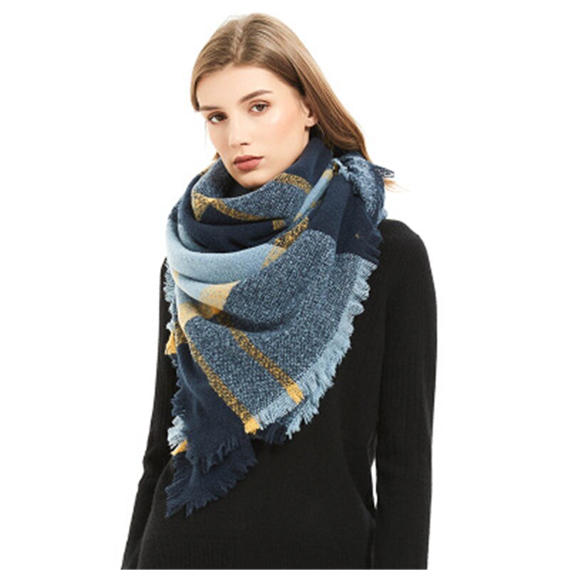 Women Plaid Scarf Winter Pashmina Shawls Cashmere Thick Wraps pashmina long tassel female foulard thick blanket