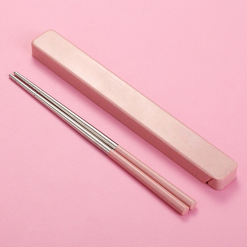 304 baguettes en acier inoxydable portable étudiant voyage baguettes réutilisables japonais sushi bento baguettes avec boîte de rangement: Pink box B
