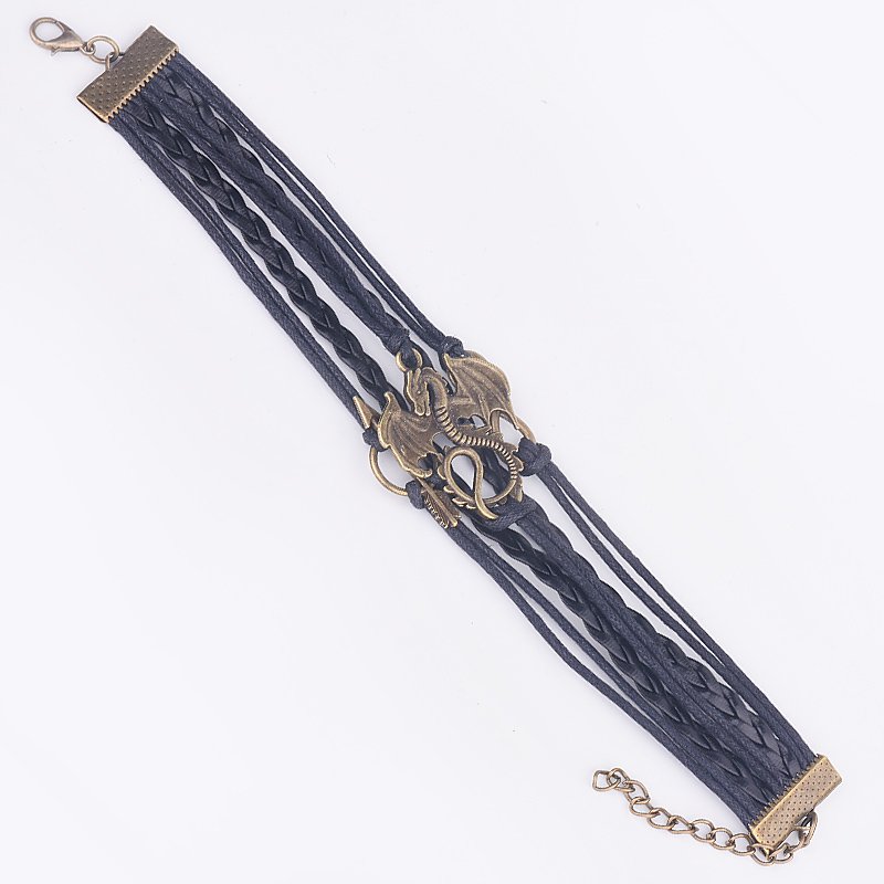 Mannen Lederen Armband Vintage Punk Antieke Zilveren Draak Armbanden Charm voor Vrouwen