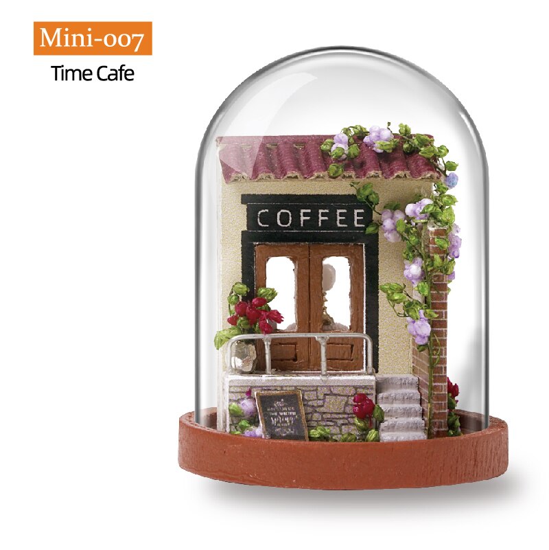 in miniatura FAI DA TE Casa di Legno Modello di Casa Delle Bambole kit con Il sacchetto di Polvere Copertura coniglietto Bambola Carino per I Bambini Regalo Di Natale Regalo Di Compleanno: Time Cafe