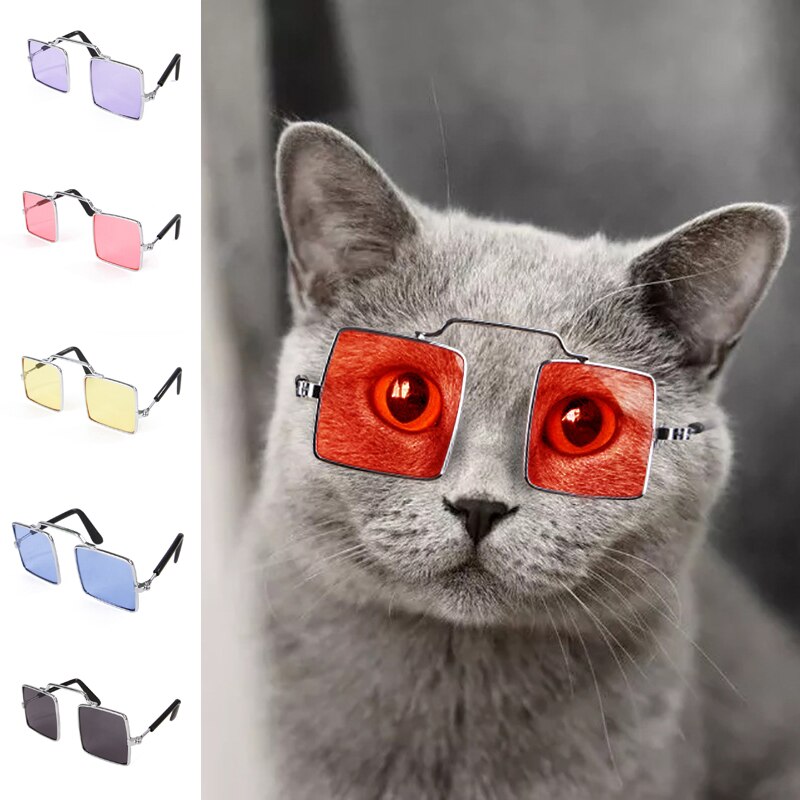 Leuke En Grappige Huisdier Zonnebril Klassieke Retro Vierkante Metalen Zonnebril Voor Katten Of Kleine Honden Mode Kostuum