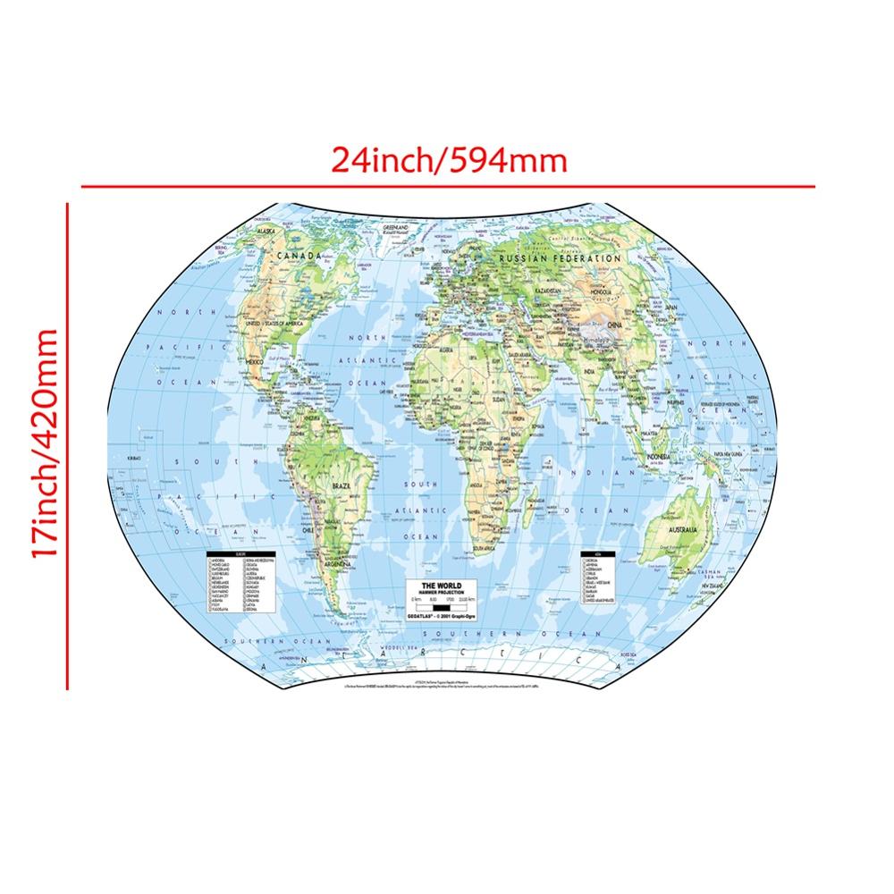 A2 Size The World Map Hammer Projection Fine Canvas Wall Map Unframed Home Decor Crafts