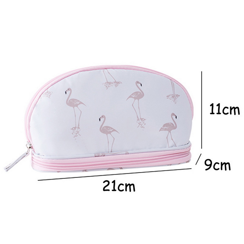 SHUJIN Portable Flamingo Cosmetic Bag Double Layer Travel Makeup Pouch Bags Circular Woman Make Up Bag Brush Organizer