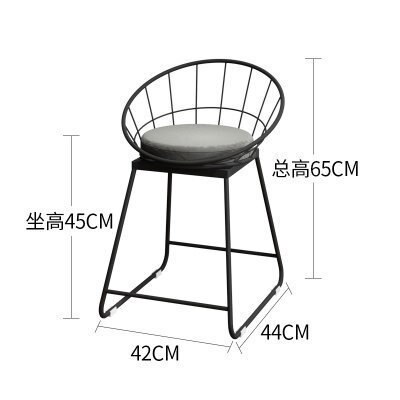 High gold bar stool wrought iron bar stool chair simple dining chair modern Nordic iron leisure chair bar chair: 45cm black
