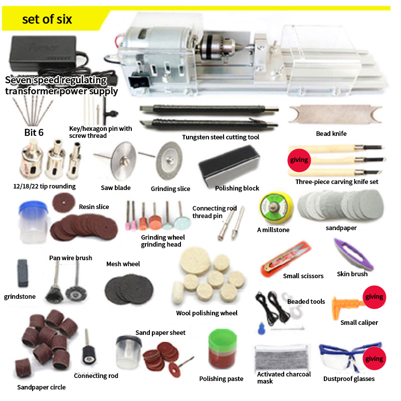 Mini Kralen Machine Mini Kraal Auto Kralen Machine Thuis Kralen Draaibank Diy Houten Kralen Houtbewerking Gereedschap: Package 6