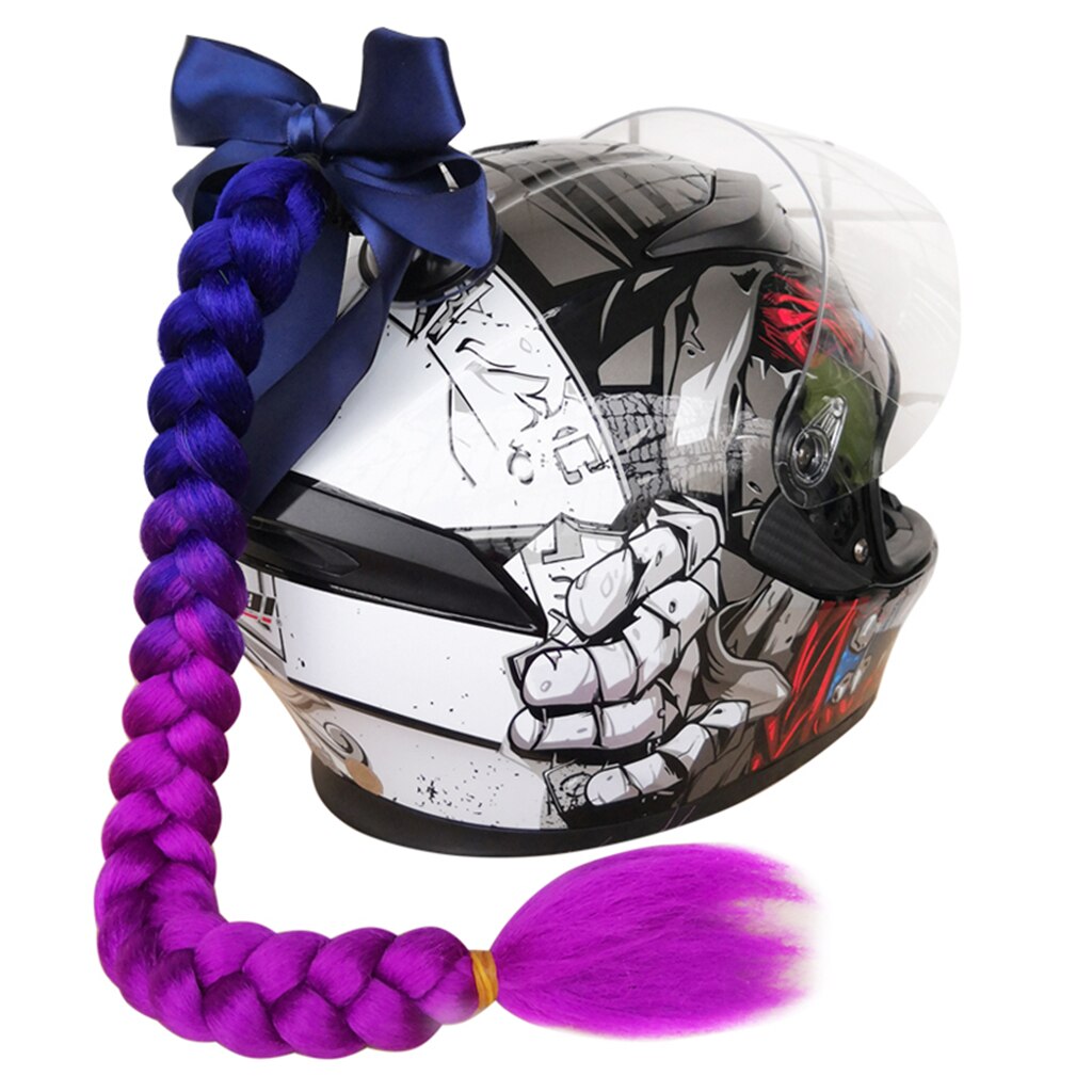 Casco coda di cavallo trecce trecce capelli con Bowknot ventosa rimovibile per moto bici bicicletta ciclismo motociclisti motociclisti pattinare: blu viola