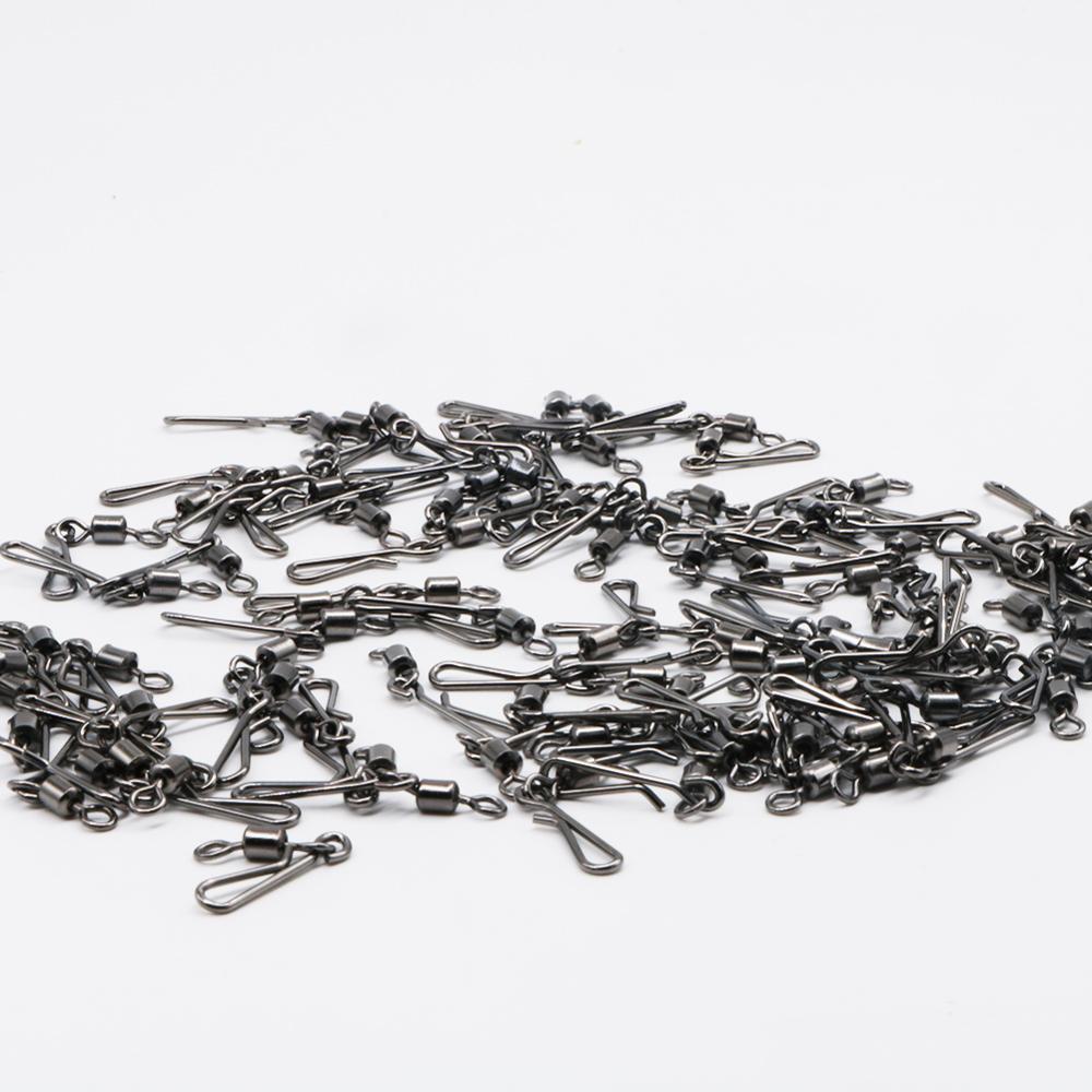 50-100pcs/box Stainless Steel Fishing Swivels Snap Interlock Rolling Swivel With Hooked Snap Hooks Fish Accessories Tool