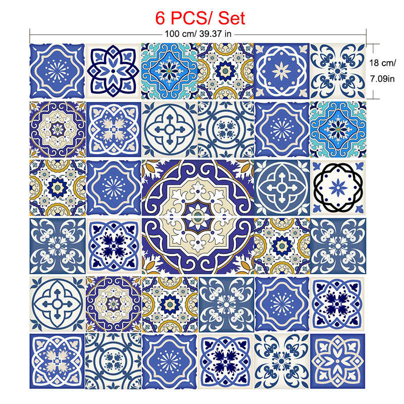 Pegatinas 3D para escaleras simulación de porcelana azul y blanca pegatina para escalera azulejo con flores suelo pegatina decorativa de pared Decoración Para sala de estar: Default Title