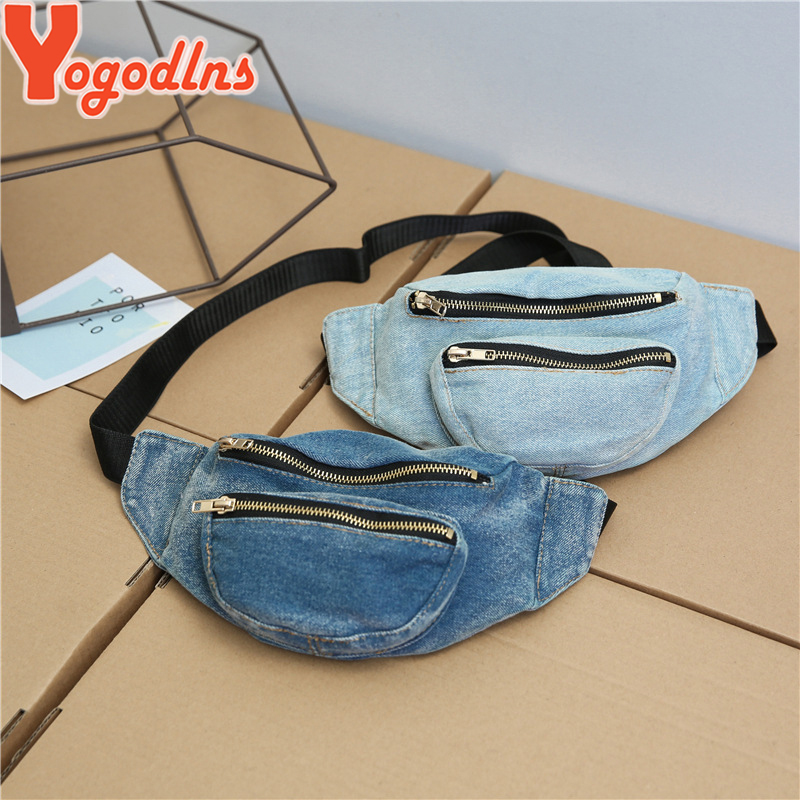 Yogodlns femmes Denim taille Packs femme poitrine sac décontracté femmes sacs à main à glissière filles petit épaule sacs à main