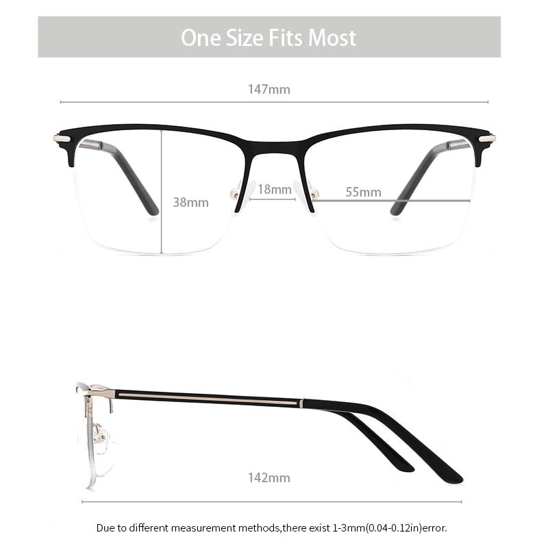 Metall herre brilleinnfatning semi-kant firkantet brilleinnfatning brille optiske brilleinnfatninger for menn # 1228