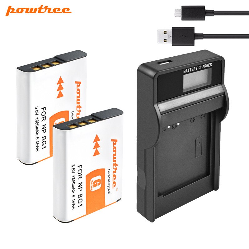 POWTREE 3.6V 1800mah NP-BG1 NP BG1 NPBG1 Batterij + LCD Charger Laad Camera Batterij voor Sony Cyber- shot DSC-H3 DSC-H7 DSC-H9