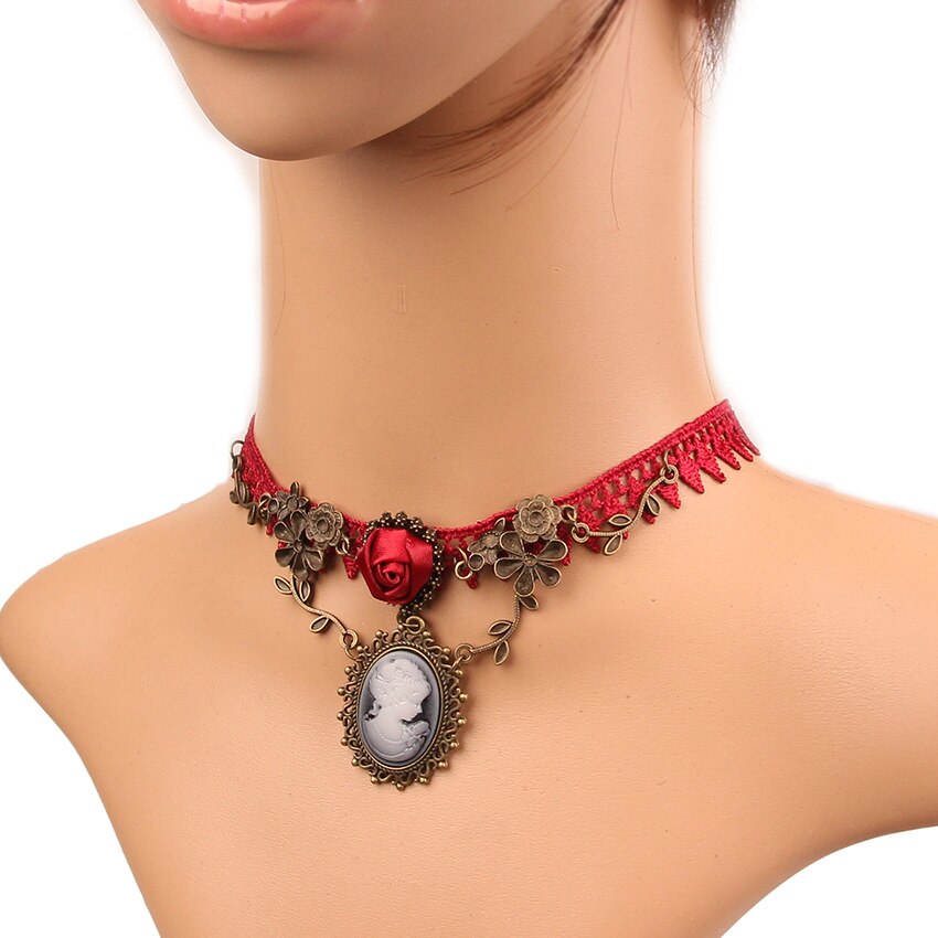 2025 Gothic Jewelry Red Bat Halloween Necklace Lace Choker Necklace for Women Nightmare Before Christmas Black Layered Necklace: Light Yellow Gold Color