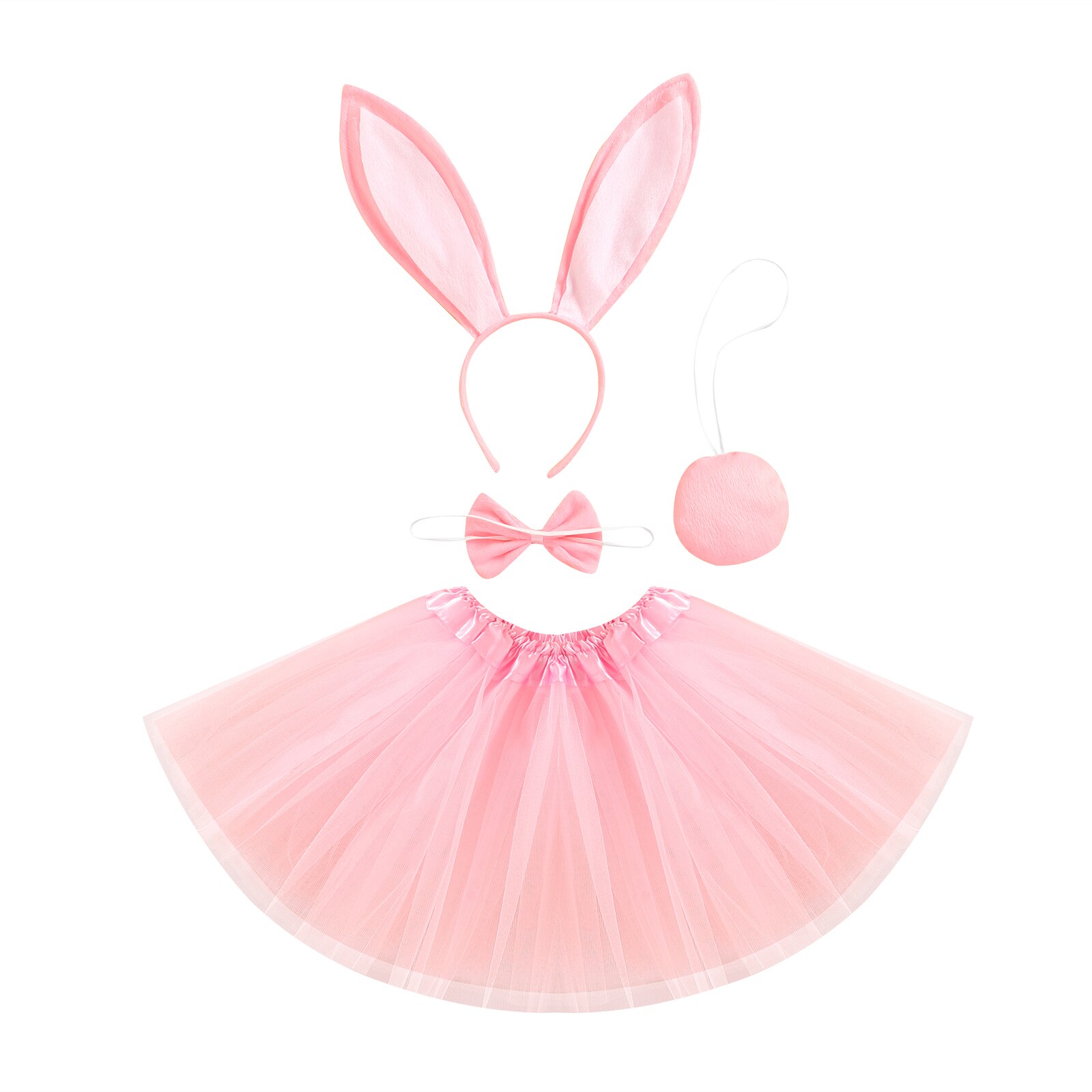 Vestiti per la fotografia della neonata del bambino, fascia per capelli coniglietto pasquale + papillon + coda + gonna in Tulle multistrato 0-3T: Colore rosa