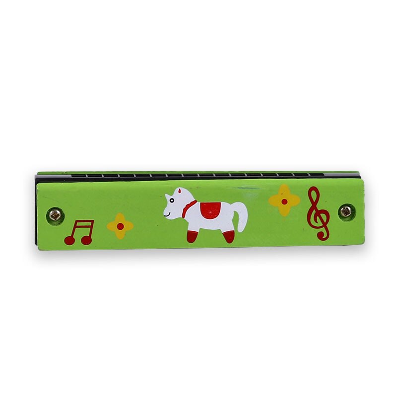 1Piece 13CM Wood Plastic 16 Holes Harmonica Toy Cute Flower Fun Double Row Early Educational Musical Instrument For Kids: horse