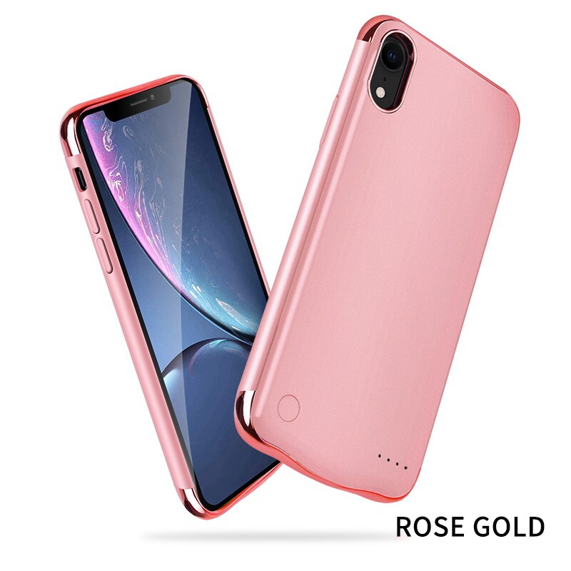 Full 6000Mah Phone Power Bank Case Luxe Matte Backup Battery Charger Case Cover Voor Iphone Xr 6.1 Inch power Bank: Rose gold