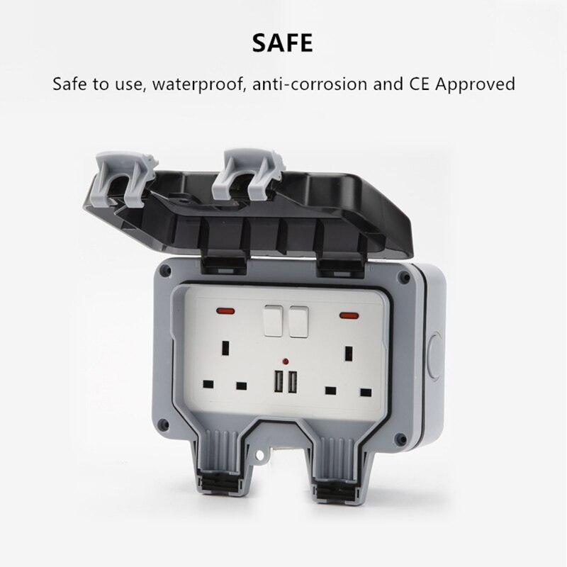 Waterproof Outdoor Socket Wall Electrical Outlets IP66 Switched Socket Covers 13A Outdoor Wall Plug Socket Box