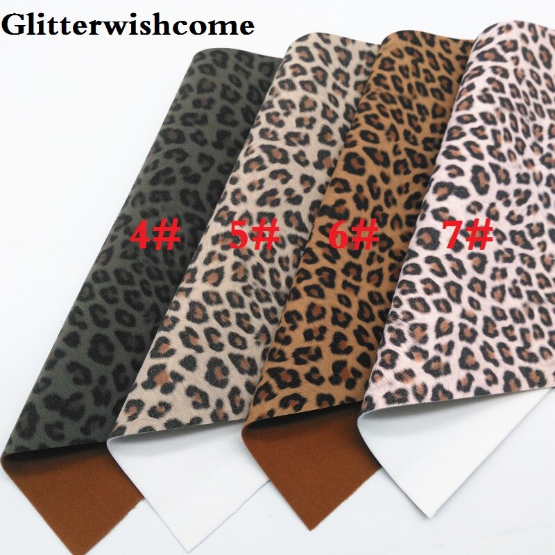 Glitterwishcome 21X29CM A4 Size Vinyl Voor Bogen Gedrukt Luipaard Op Suède Faux Lederen Lakens Voor Bows, GM3199B
