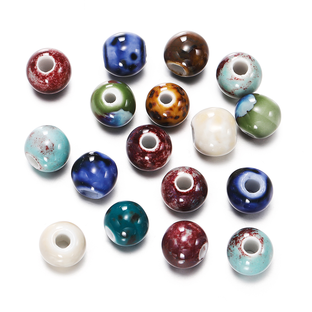 50 stk. 6/8/10mm keramiske perler stort hul gør-det-selv håndlavede afstandsstykker løse runde porcelænsperler til smykkefremstillingstilbehør: Grøn / 20mm