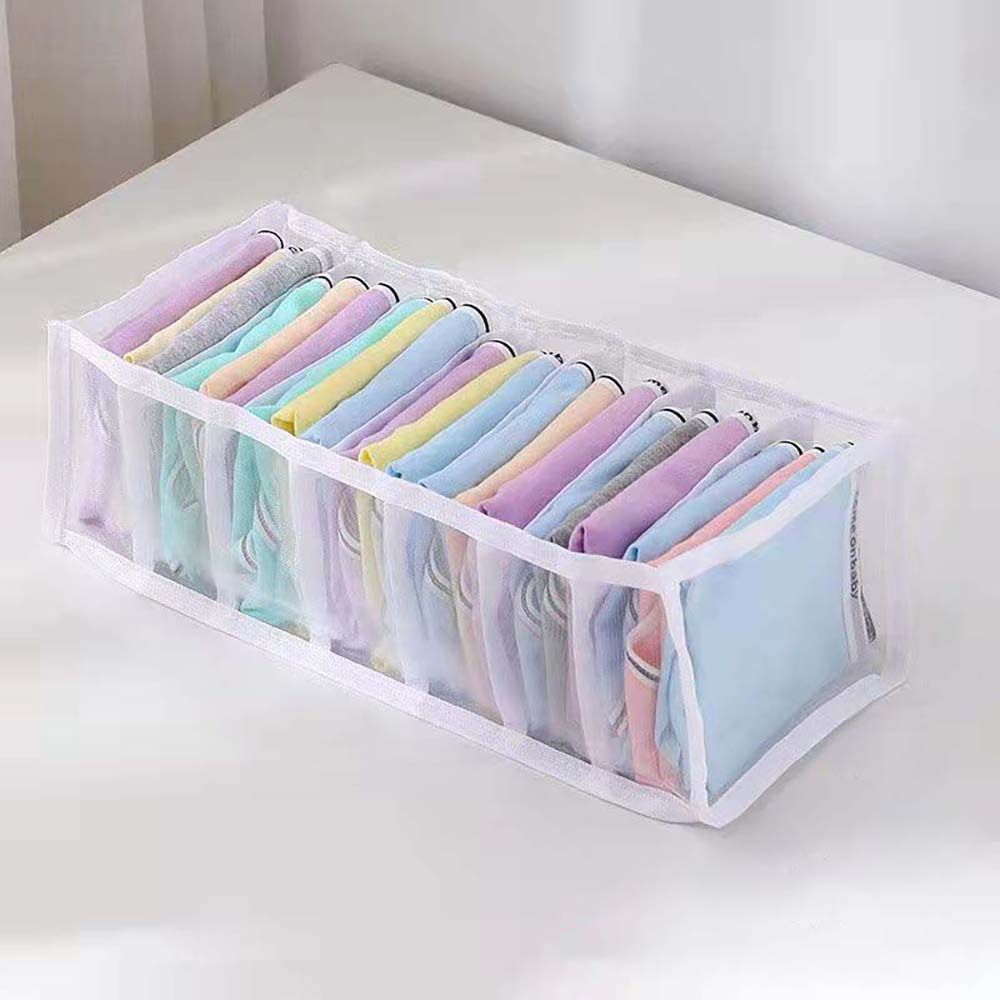 1 Pack Mesh Cloth Translucent Clothes Storage Artifact Home Wardrobe Drawer Underwear Jeans Compartment Storage Divider Bag: White Legging 7 Grid