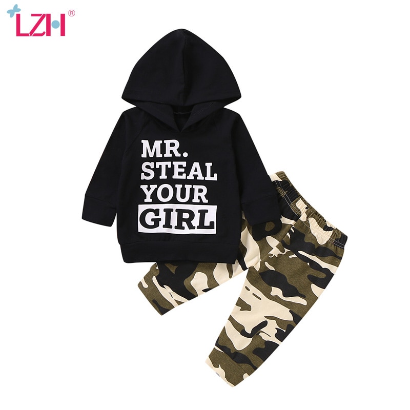 Lzh spädbarnskläder för pojkbebisar höst baby pojkar kläder huvtröjor+kamouflage byxor 2 st outfits kostym nyfödd kläder