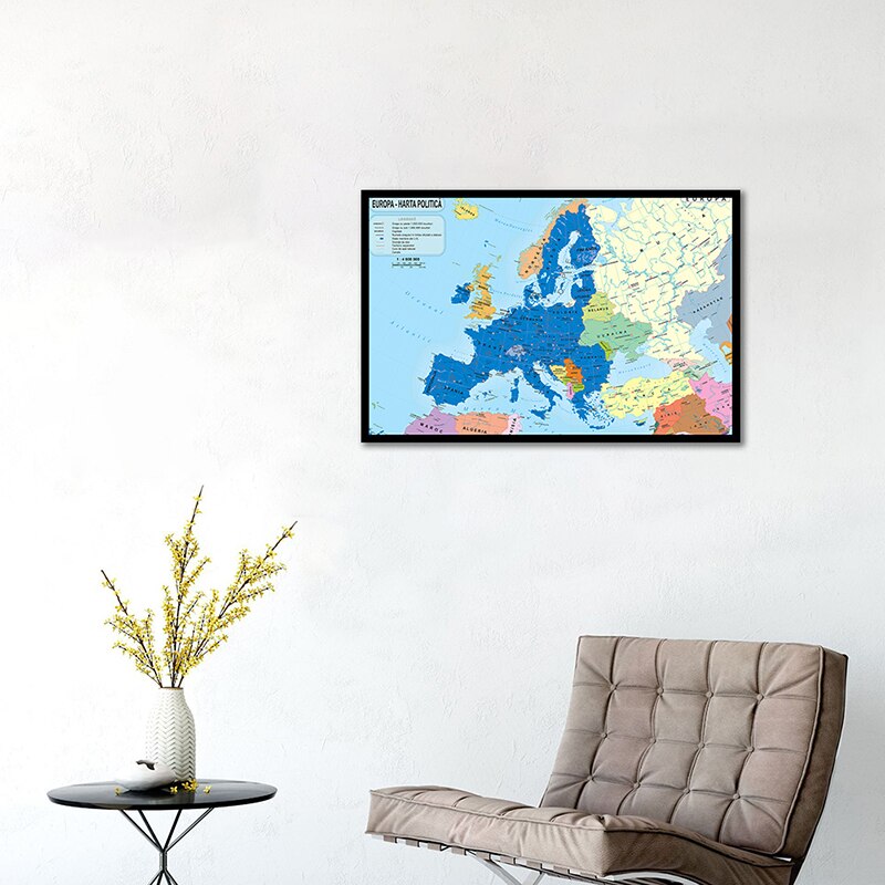 A1 Size Europe Map Canvas Painting 84x59cm Romanian Map of Europe Wallpaper Wall Poster for House Living Room Decoration