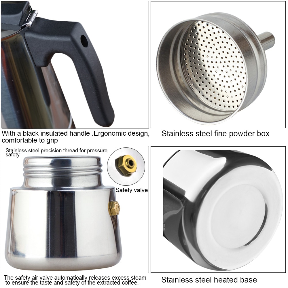 100ml/200ml/300ml/450ml bærbare espresso-kaffemaskine moka-kande i rustfrit stål kaffebrygger-kedelkande til pro barista  #25