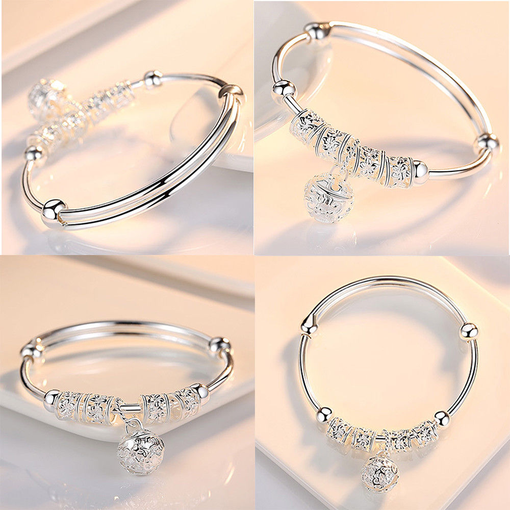 argent breloque pierre artificielle Bracelet manchette Bracelet boule cloche pendentifs femmes bijoux