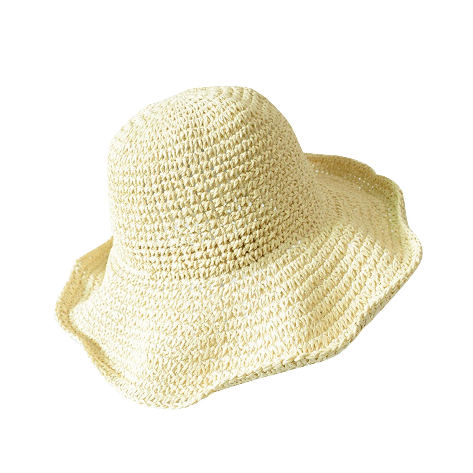 Foldable Straw Beach Hat Women Travel UV Hat Wide Brim Sun Hat: Beige