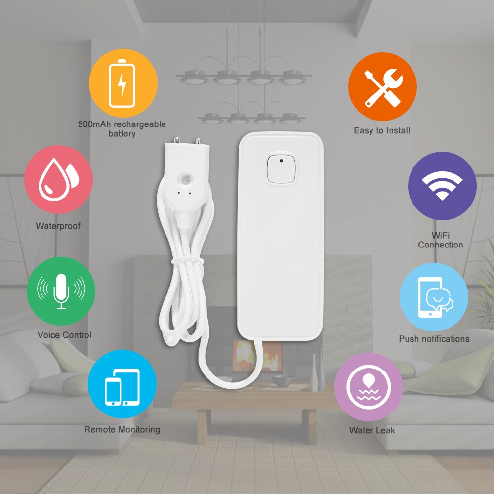 WIFI Water Leak Sensor Water Leakage Intrusion Detector Alert Water Level Overflow Alarm Tuya Smart Life App Remote Control